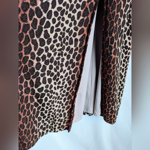 90s Vintage Tadashi Leopard Metallic Ruched Evening Dress Made In USA S - Picture 3 of 5